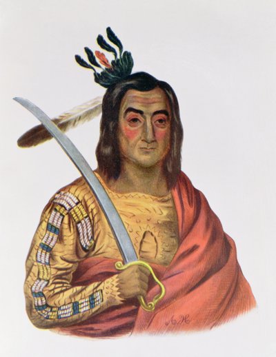 Mou-Ka-Ush-Ka或&39;颤抖的地球&39;，Yankton Sioux酋长，来自&39;北美印第安部落&39;的插图，由Thomas L. McKenney和James Hall，pub。约翰格兰特 作者 George Cooke
