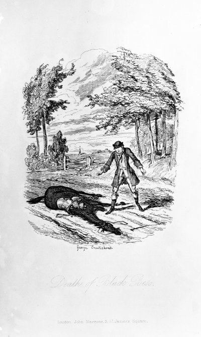 黑贝丝之死，威廉哈里森安斯沃思的“鲁克伍德”插图，1836年出版 作者 乔治·克鲁克申克