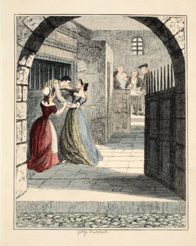 Jack Sheppard逃离了Newgate的谴责，Jack Sheppard的插图：William Harrison Ainsworth，酒吧的浪漫故事。 1839年（手工彩色雕刻） 作者 乔治·克鲁克申克