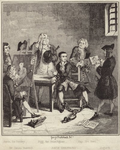 杰克·谢泼德（Jack Sheppard）将詹姆斯·桑希尔爵士（Sir James Sornhill）画在监狱里 作者 乔治·克鲁克申克