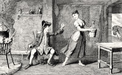 Jeannie Deans在她父亲的小屋里，来自Walter Scott爵士（1771-1832）的“中洛锡安之心”的插图发表于1843年 作者 乔治·克鲁克申克