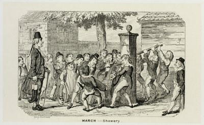 三月 - George Cruikshank 为《漫画年鉴》绘制的钢板蚀刻版画中的 Showery：1835-1853 作者 乔治·克鲁克申克