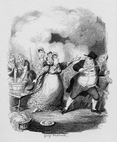 1838年查尔斯·狄更斯（Charles Dickens，1812-70）于1938年出版的“奥利弗·特劳斯历险记”（The Reventures of Oliver Twist）中，班布尔先生在贫民的眼中堕落。 作者 乔治·克鲁克申克