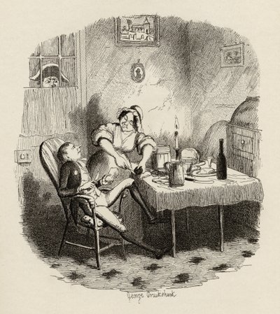 克莱姆波尔先生在他的主人出门时出现，来自1838年查尔斯狄更斯（1812-70）的“奥利弗·特威斯特历险记”，由查普曼和霍尔出版，1901年 作者 乔治·克鲁克申克