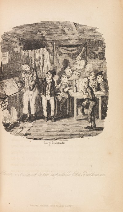 奥利弗-斯特或，教区男孩的进步》，查尔斯-狄更斯著。第一版，1838年。 作者 乔治·克鲁克申克