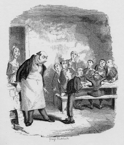 奥利弗要求更多，来自1838年查尔斯狄更斯（1812-70）的“奥利弗·特威斯特历险记”，由查普曼和霍尔出版，1901年 作者 乔治·克鲁克申克