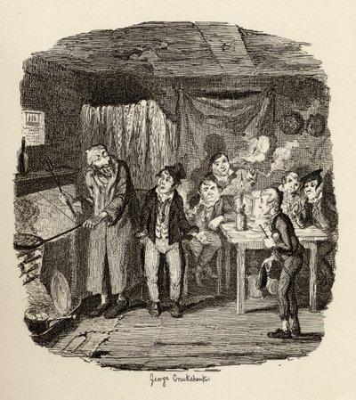 奥利弗向查尔斯·狄更斯（1840-70）1838年出版的“奥利弗·特威斯特历险记”介绍了这位受人尊敬的老先生，1901年由查普曼和霍尔出版 作者 乔治·克鲁克申克