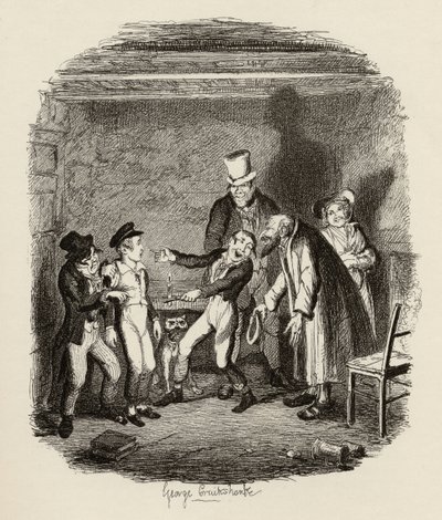 奥利弗接受费金和男孩的邀请，来自1838年查尔斯狄更斯（1812-70）的“奥利弗·特威斯特历险记”，由查普曼和霍尔出版，1901年 作者 乔治·克鲁克申克