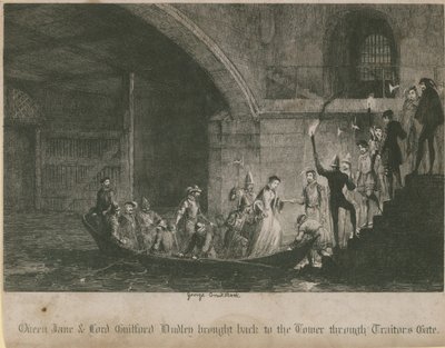 Queen Jane和Lord Guilford Dudley通过Traitors Gate回到了塔楼 作者 乔治·克鲁克申克
