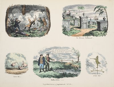 废料和草图：保存，非洲定居点，勺子法案，Botheration，Vane Man，pub。 1831年（手工彩色雕刻） 作者 乔治·克鲁克申克