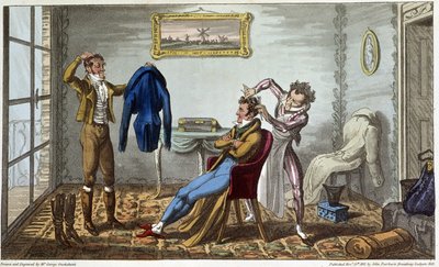 Tailleur et coiffeur à domicile - 在大卫凯里的“巴黎生活”中，生病了。 乔治·克鲁克香克，编辑。 伦敦费尔本 作者 乔治·克鲁克申克