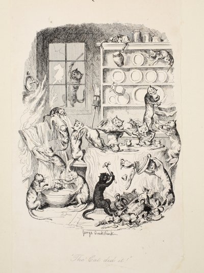 猫从生命中最伟大的瘟疫中得到它，酒吧。 1847年 作者 乔治·克鲁克申克
