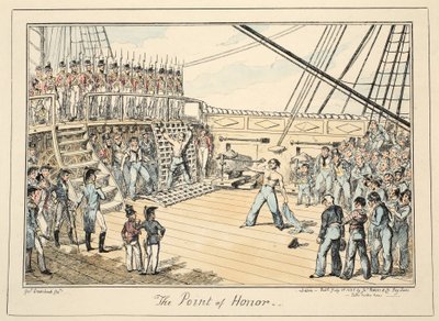 The Point of Honor，来自格林威治医院，一系列海军草图，描述了一个军人的生活，酒吧。 1825（手工彩色雕刻） 作者 乔治·克鲁克申克