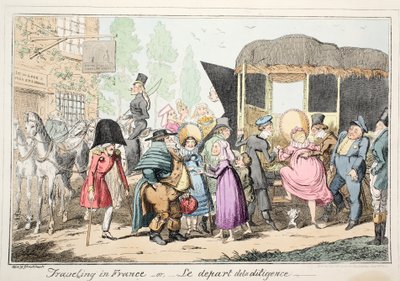 在法国旅行或Le Depart de la Diligence，酒吧。 1835年（手工着色蚀刻） 作者 乔治·克鲁克申克