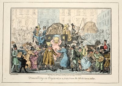 在英格兰旅行 - 或者从白马酒窖，酒吧窥视。 1835年（手工彩色雕刻） 作者 乔治·克鲁克申克