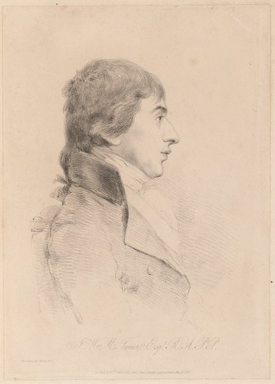 J.M.W. Turner 的肖像，R.A.，约 1800 年（蚀刻版画） 作者 乔治舞蹈