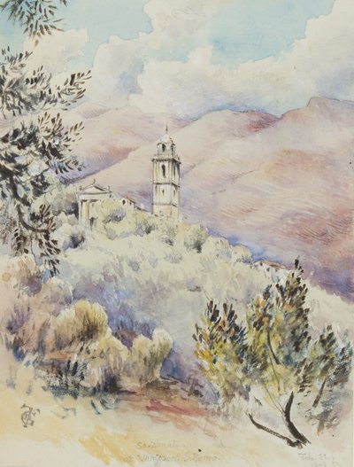 圣多纳托教堂，瓦雷佐，圣雷莫附近，1878年2月11日（wc在纸上） 作者 乔治·道格拉斯·廷林