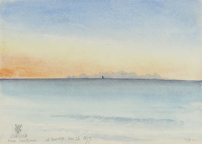 1877年11月26日上午7点30分，来自圣雷莫日出时的科西嘉岛（纸上写着） 作者 乔治·道格拉斯·廷林
