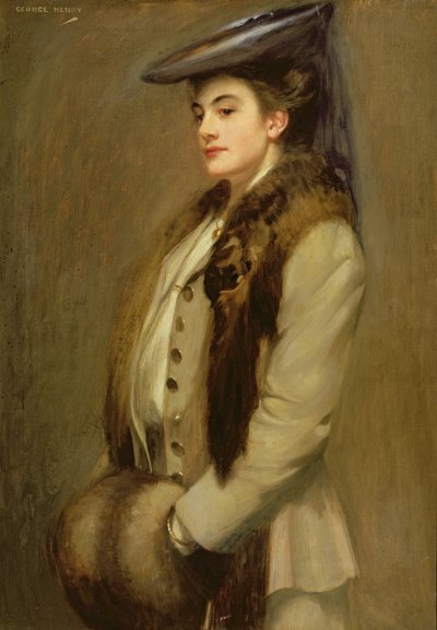 一位夫人的画象有毛皮女用披肩和笨拙的人的 作者 George F. Henry
