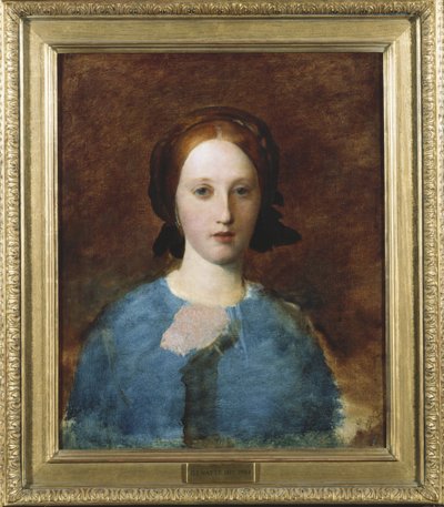 Prescott Decie夫人的画像，胸围长，穿着一件蓝色连衣裙-素描 作者 乔治·弗雷德里克·沃茨