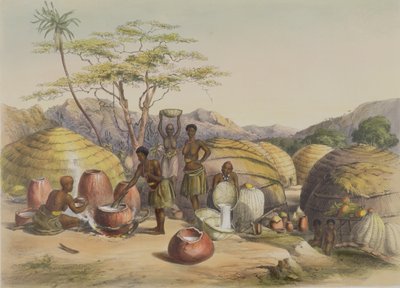 古都的Tugala的Kraal，制作啤酒的女性，1849年的“Kafirs Illustrated”中的第26块 作者 乔治·法国·安加斯
