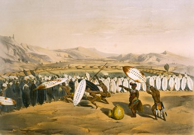 Umpanda在Nonduengi回顾他的部队，从1849年的“The Kafirs Illustrated”中获得12号板块 作者 乔治·法国·安加斯