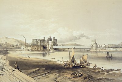 康威大桥，建造第二管，1848年9月，由艺术家雕刻 作者 乔治·霍金斯