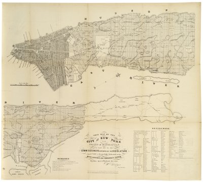 这张纽约市和曼哈顿岛的地图由立法机关任命的专员制定。 。 。，1853年（纸上黑色墨水） 作者 George Hayward