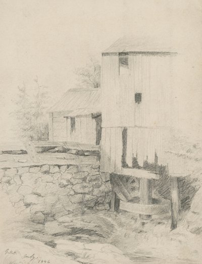 老磨坊，1846年（石墨在浅黄色的纸上） 作者 乔治·亨利·霍尔