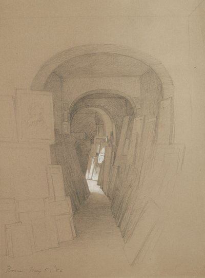 Untitled  - 艺术家工作室，罗马，1886年（石墨在棕色织物纸上用白色水粉加高） 作者 乔治·亨利·霍尔