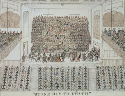 用石头砸死他1871-76（纸上钢笔、墨水和水彩） 作者 乔治·霍尔滕·珀金斯