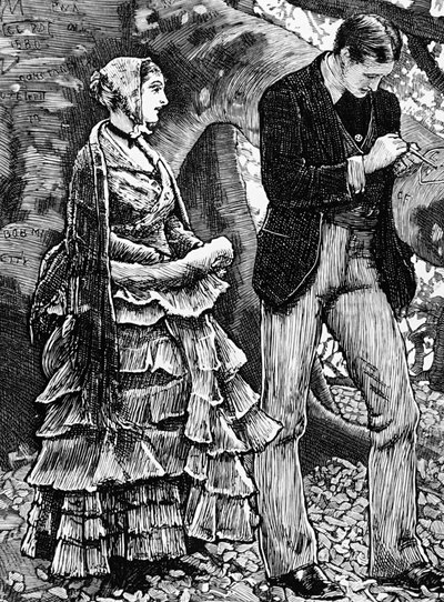 Illustration depicting a woman refusing a proposal from a man 作者 乔治·侯斯曼·托马斯