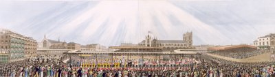 1821年7月19日，从威斯敏斯特大厅到修道院的乔治四世加冕游行的视图（aquatint） 作者 乔治·汉弗莱