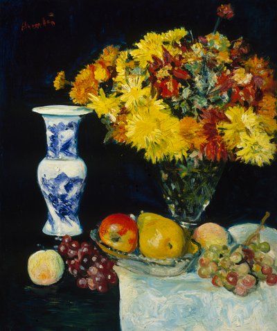 花瓶中的花和水果，约 1897-1931 年（布面油画） 作者 乔治·莱斯利·亨特
