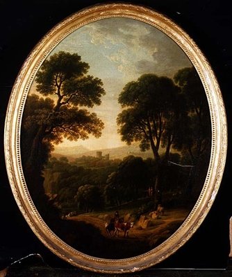 小径上的农民和牛的森林景观 作者 乔治·穆林斯