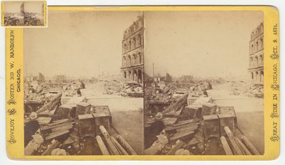 1871年1871年芝加哥火灾后迪尔伯恩街废墟上拍摄的保险箱的立体图（卡片上的照片） 作者 乔治·N·巴纳德