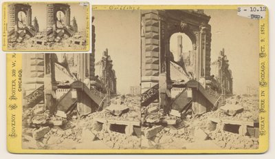 1871年1871年芝加哥火灾后，门罗和拉萨尔街道西北角的布莱恩街区的立体照片（卡片上的照片） 作者 乔治·N·巴纳德