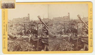 1871年1871年芝加哥大火之后猛犸象商店和莱特的废墟的立体图（卡片上的照片） 作者 乔治·N·巴纳德