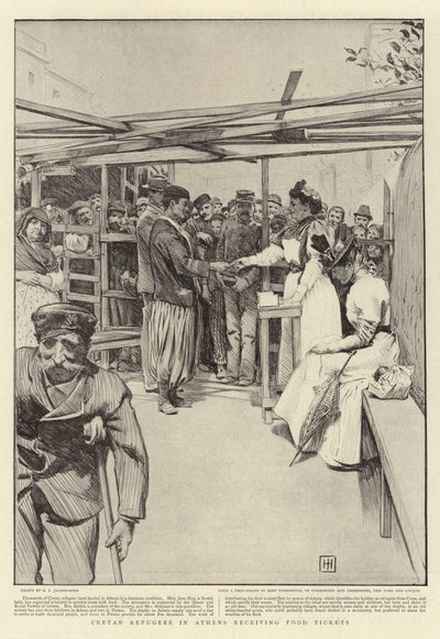 雅典的克里特岛难民收到食品券 作者 George Percy Jacomb Hood