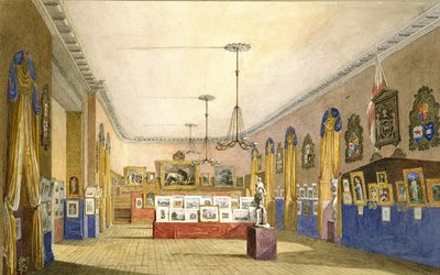 1854年牛津旧市政厅的展览（水彩和身体彩色铅笔在硬纸上，放在原始的山上） 作者 乔治·派恩