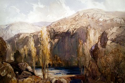 流经岩石峡谷的河流（纸上水彩画） 作者 乔治·罗伯特·拉什顿