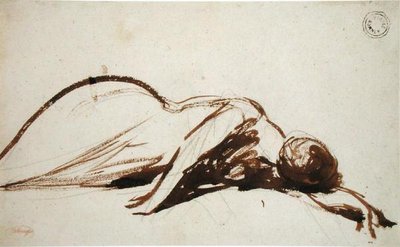 Prostrate Woman（在纸上用石墨刷和棕色墨水） 作者 乔治·罗姆尼