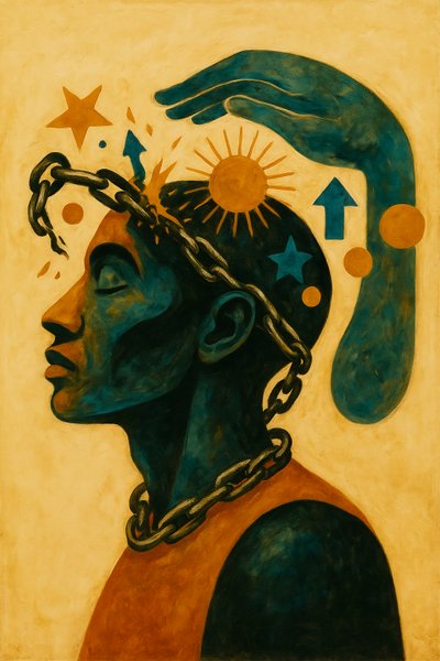 打破枷锁，2025 年（丙烯酸画布） 作者 George Rosaly