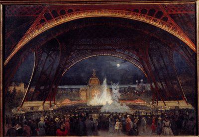 埃菲尔铁塔下的 1889 年世界博览会上的夜间派对 Georges Roux 绘画（19 世纪）1889 年太阳。 0,95x0,65 m 巴黎，卡纳瓦莱博物馆 作者 乔治·鲁克斯