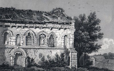 Berfrestone"（DB）圣尼古拉斯教堂 1829 年雕刻 Barfrestone 肯特郡英格兰 作者 乔治·谢泼德