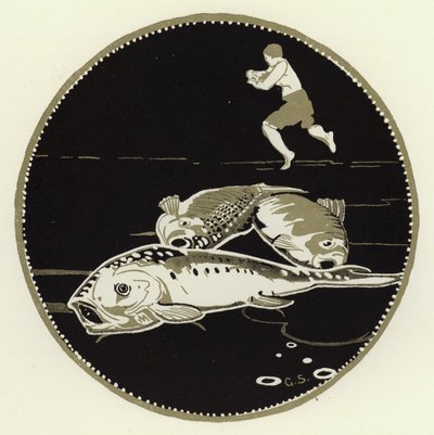 他看到四条大鱼躺在冰上（彩色石版画） 作者 乔治·谢林汉姆
