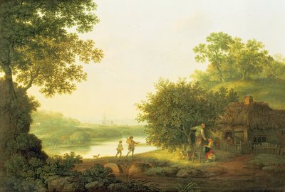 Applepickers，与奇切斯特超越树木繁茂的景观中的小屋 作者 乔治·史密斯