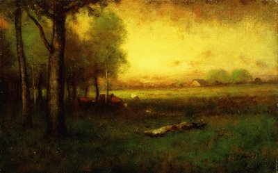 奶牛在日落时放牧 作者 George Snr. Inness
