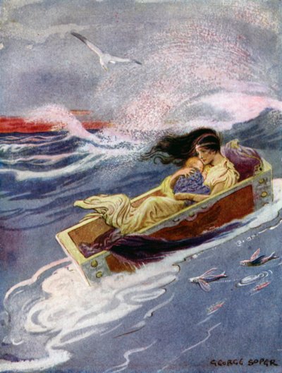 Perseus: "And away and out to sea floated the mother and her babe" (colour litho) 作者 乔治·索珀