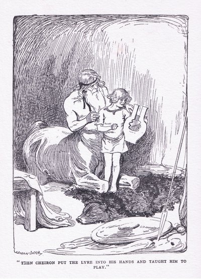Cheiron把里拉琴放到了他的手中，并由乔治·艾伦和1929年的Unwin出版的“英雄联盟”发挥了作用 作者 乔治·索珀